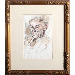 Raphael Soyer, Portrait of a Man, Ink and Watercolor Drawing