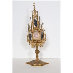 Greek Reliquary Monstrance, Bronze Vessel with Gilt Gold, Copper and Glass