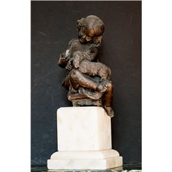 Young Girl with Cocker Spaniel, Bronze Sculpture
