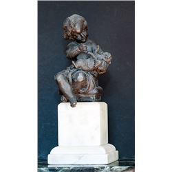 Child with Pug, Bronze Sculpture