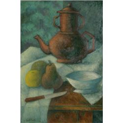 Laurent Marcel Salinas, Cafetiere, Bol et Poires 318, Oil Painting