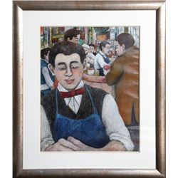 David Azuz, Garcon in Cafe, Oil Painting