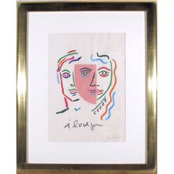 Wayne Ensrud, I Love You, Marker and Collage