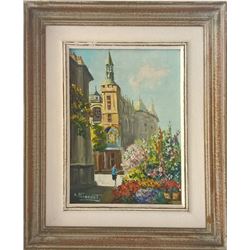 Andre Franchet, Le Marche aux Fleurs - Paris, Oil Painting