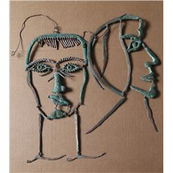Two Modern Heads, Copper and Wire Sculpture