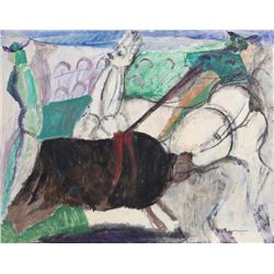 Bruno Cassinari, Bull Fighting Arena, Oil Painting