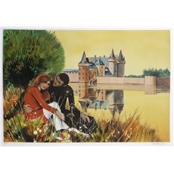 Robert Vernet-Bonfort, Couple by the Pond, Lithograph