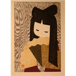 Kaoru Kawano, Young Girl with Fan, Woodblock