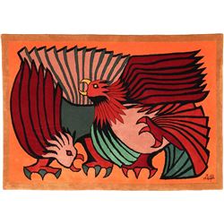 Victor Delfin, Orange Fighting Cocks, Woolen Tapestry Rug