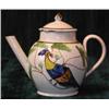 Image 1 : An 18th century pearlware lidded teapot of small size, the painted decoration depicting colourfu...