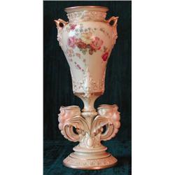 A late 19th century Royal Worcester blush ivory ground vase with gilt and floral painted decorat...