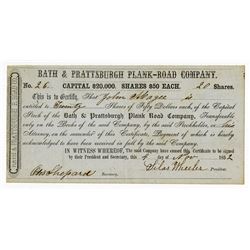 Bath & Prattsburgh Plank-Road Co., 1852 Issued Stock Certificate