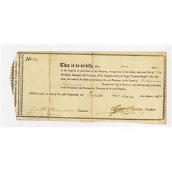 Susquehanna and Tioga Turnpike Road Co., 1818 Stock Certificate.