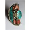 Image 1 : Tibet Hand Made Turquoise & Coral Ring