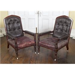 A PAIR OF IRISH EARLY VICTORIAN MAHOGANY OPEN ARMCHAIRS, attributed to WILLIAMS & GIBTON, circa 1840