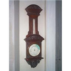 A VICTORIAN MAHOGANY BAROMETER AND THERMOMETER, LATE 19th CENTURY, the rectangular case with segment
