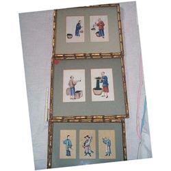 A PAIR OF DOUBLE FRAMED GOUACHES,, 19th CENTURY, CHINESE, showing trades; and another pair with fi..