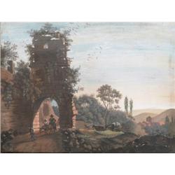 NEAPOLITAN SCHOOL, (EARLY 19th CENTURY), Gouache, Landscape with people and animals beneath an o...