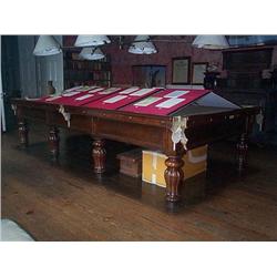 AN EARLY VICTORIAN MAHOGANY BILLIARDS TABLE, by BURROUGHES AND WATTS, circa 1838-9, labelled 'Burrou