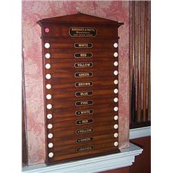 AN EARLY VICTORIAN MAHOGANY AND IVORY BILLIARDS SCOREBOARD, by BURROUGHES & WATTS MANUFACTURERS, SOH