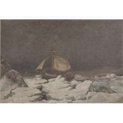 W. W. MAY (19th CENTURY), Oil on canvas, The Yacht Kara in the Arctic regions, Signed and date...