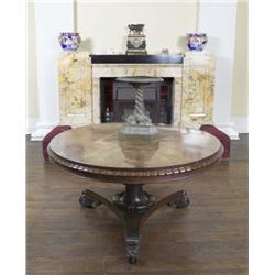 AN IRISH WILLIAM IV ROSEWOOD CENTRE TABLE, attributed to WILLIAMS & GIBTON, circa 1835, the circular