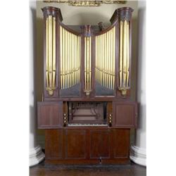 AN IRISH GEORGE III MAHOGANY AND, PARCEL-GILT CHAMBER ORGAN, by HULL OF DUBLIN, circa 1810-20, wit..