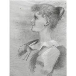 CONSTANCE GORE-BOOTH, COUNTESS MARKIEVICZ (1868-1927), Charcoal heightened by white, Portrait of...