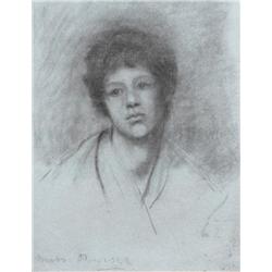 CONSTANCE GORE-BOOTH (1868-1927), Charcoal, A Study of Sarah Purser, head and shoulders, Inscr...
