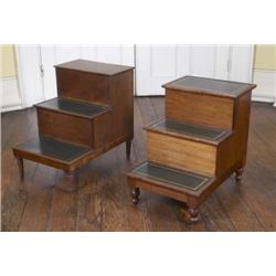 A SET OF IRISH WILLIAM IV MAHOGANY, BEDSTEPS, by WILLIAMS & GIBTON, circa 1835, with three green l..