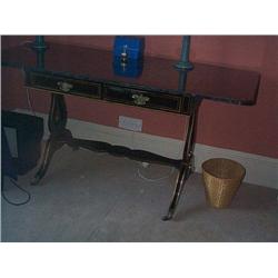 A LATE VICTORIAN POLYCHROME-PAINTED AND BLACK AND GILT-JAPANNED SOFA TABLE, LATE 19th CENTURY, the s