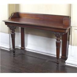 AN IRISH WILLIAM IV MAHOGANY SIDE TABLE, by WILLIAMS & GIBTON, circa 1835, with solid, three-quart..