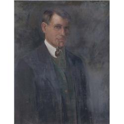 CASIMIR MARKIEVICZ (1874-1932), Oil on canvas, A self portrait, half length standing smoking a p...