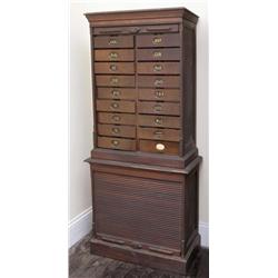 TWO EDWARDIAN 'AMBERGS' MAHOGANY AND STAINED-WOOD PATENT FILING CABINETS,, the top inscribed in gi..