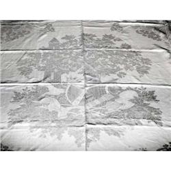 TWO LINEN TABLECLOTHS,, PROBABLY 19th CENTURY, with floral decoration centred with a motif of a to..