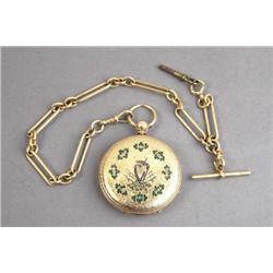 AN IRISH EXHIBITION QUALITY GOLD AND ENAMEL FULL CASE POCKET WATCH,, DUBLIN 1881, by DONEGAN, with..