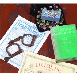 A PAIR OF STEEL HANDCUFFS,, stated by family tradition to have been used on Countess Markievicz an..