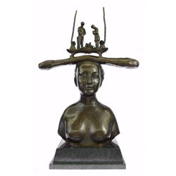 Nude Woman Bust Bronze Sculpture on marble base Statue