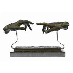 Touching Hand Bronze Sculpture on Marble Base Statue