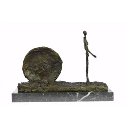 Woman And Wheel Classic Artwork Bronze Sculpture on marble base Statue