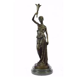 Roman Girl Bronze Statue on Marble base Sculpture