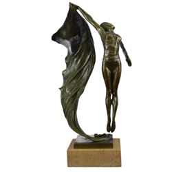 Nude Flag Dancer Modern Art Bronze Sculpture on Marble Base