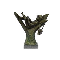 Boy Reading On Top Of Tree Bronze Sculpture Statue