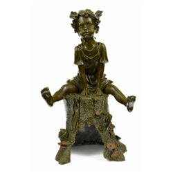Girl On A Tree Stump Bronze Sculpture