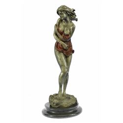 Special Patina Nude Female Covering Her Body Bronze Sculpture