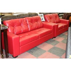 NEW 1420 RED LEATHERETTE SOFA  AND LOVESEAT
