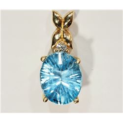#7-14KT YELLOW GOLD TOPAZ AND DIAMOND PENDANT