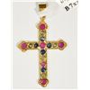 Image 2 : #11-18KT YELLOW GOLD RUBY & SAPPHIRE CROSS PENDANT