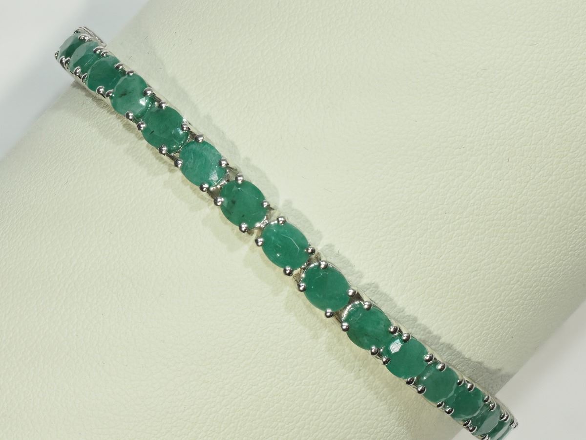 #14-STERLING SILVER EMERALD BRACELET