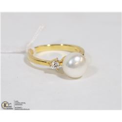 # 82 FRESH WATER PEARL & CZ  RING .925 STERLING SI
